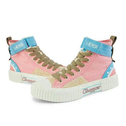 One Piece Tony Tony Chopper High Top Canvas Sneakers, Anime Chopper Pink Blue Casual Shoes, Men Women Cosplay Streetwear Trainers, One Piece Fan Collectible Footwear Gift