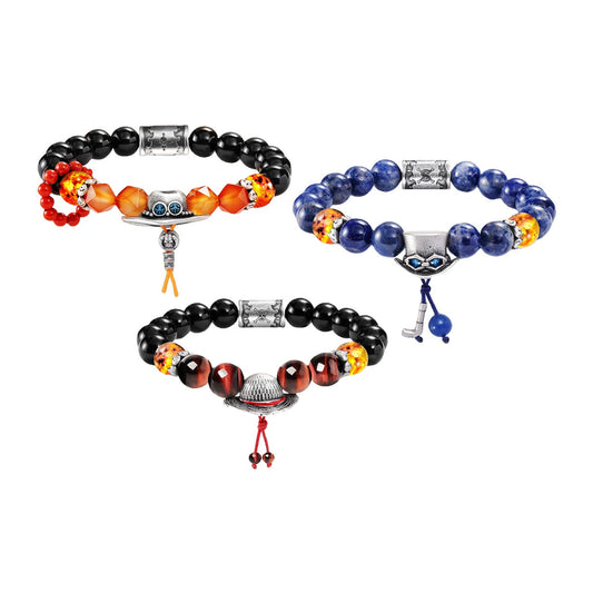 One Piece Anime Beaded Bracelet, Portgas D Ace Themed Natural Stone Woven Bracelet, Adjustable Luffy Anime Cosplay Bracelet, Handmade Bead Wristband Jewelry, Anime Merch Gift for One Piece Fans