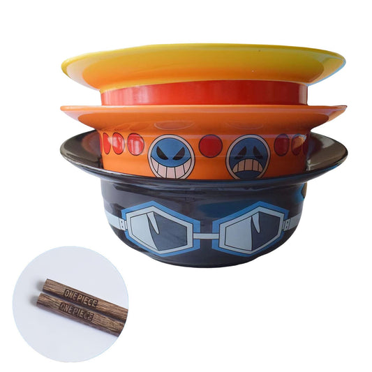 One Piece Luffy Hat Shaped Ceramic Bowl, Anime Creative Ramen Bowl with Chopsticks, Multi Style Cute Salad Rice Bowl, Tableware Collectible Gift Bowl for One Piece Anime Fans