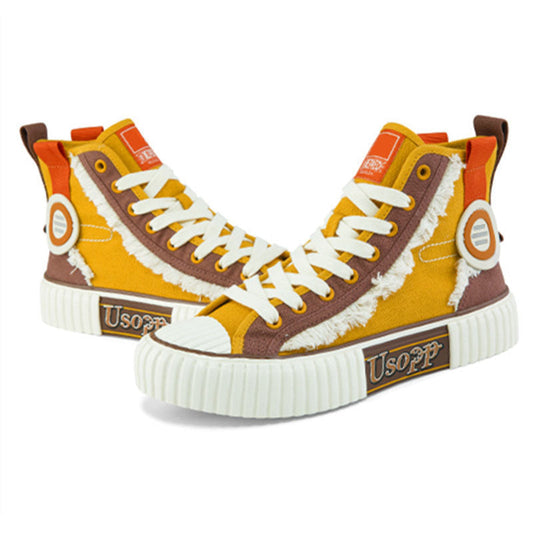 One Piece Usopp High Top Canvas Sneakers, Anime Usopp Yellow Brown Casual Shoes, Men Women Cosplay Streetwear Trainers, One Piece Fan Collectible Footwear Gift