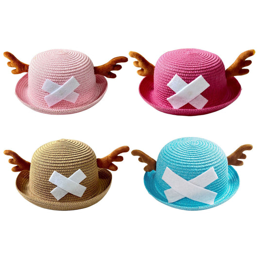 One Piece Tony Tony Chopper Cosplay Straw Hat, Anime Chopper Antler Bucket Hat, Multicolor Summer Sun Hat, Anime Costume Accessory Gift for One Piece Fans