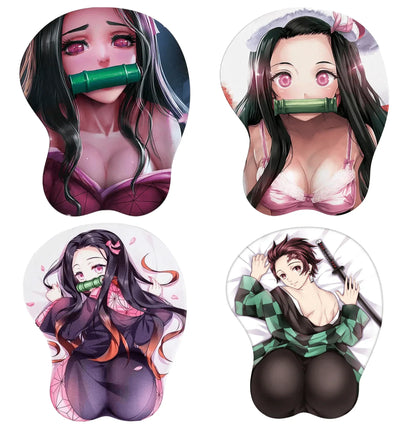Demon Slayer 3D Anime Mouse Pad with Wrist Rest, Nezuko Shinobu Tanjiro Zenitsu Rengoku Ergonomic Silicone Wrist Support Mousepad, Non Slip Desk Mat, Anime Fan Gift