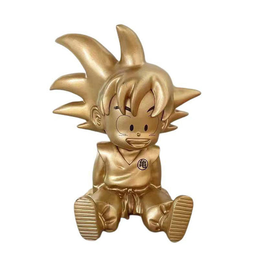 Dragon Ball Kid Goku Golden Sitting Figure, Childhood Little Goku Gold Finish Statue, Anime Character Collectible Figurine, Desktop Display Ornament Model Toy, Gift for Dragon Ball Fans