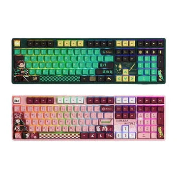 Demon Slayer Anime Mechanical Keyboard, Tanjiro Nezuko PBT Keycaps Hot Swappable Gaming Keyboard, 3-Mode Wired Bluetooth Wireless RGB Backlit Keyboard, Anime Gift for Gamers