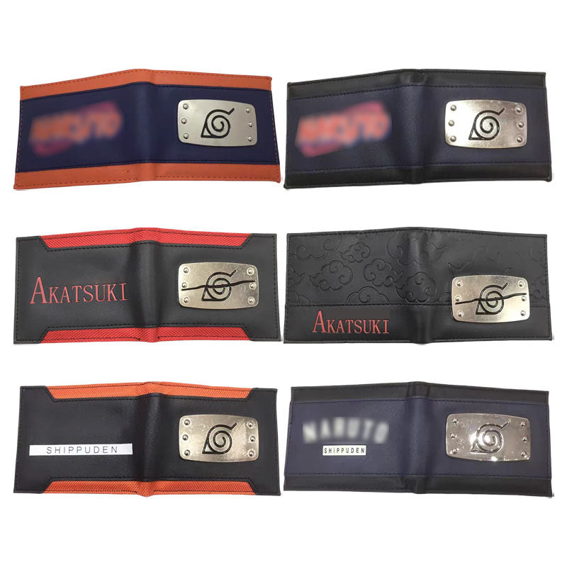 Naruto Anime Bifold Wallet, Akatsuki Red Cloud Leaf Village Symbol PU Leather Short Purse, Card Holder Cash Pocket Coin Pocket, Naruto Cosplay Anime Merch Wallet Gift for Naruto Fans