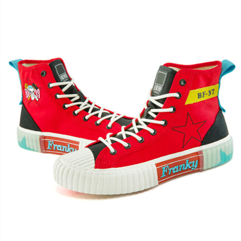 One Piece Franky High Top Canvas Sneakers, Anime Franky BF37 Red Casual Shoes, Men Women Cosplay Streetwear Trainers, One Piece Fan Collectible Footwear Gift