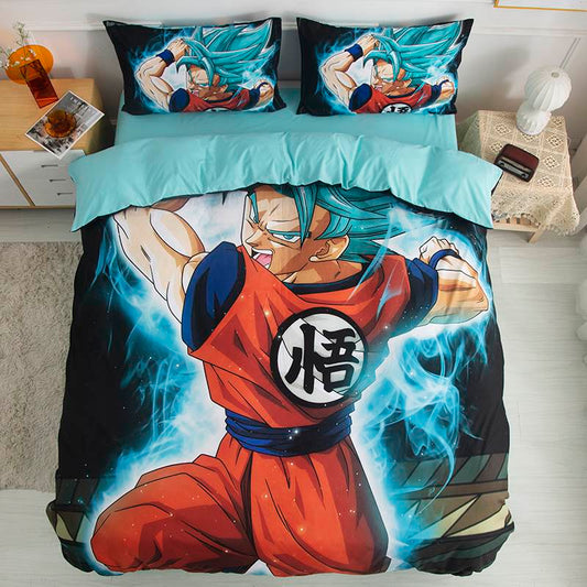 Dragon Ball Z Goku Bedding Set, 3Pcs Anime Duvet Cover Set, Super Saiyan Goku Printed Comforter Cover with Pillowcases, Soft Microfiber DBZ Bed Sheets for Bedroom Decor, Anime Fan Bedding