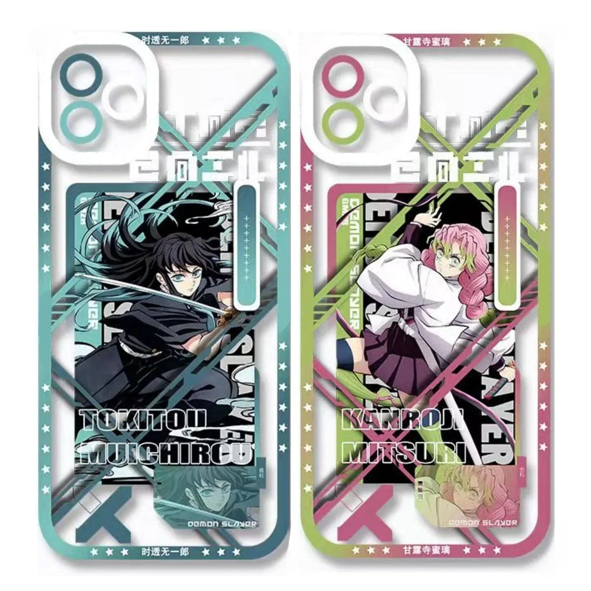 Demon Slayer Muichiro Tokito & Mitsuri Kanroji Anime Phone Case, Angel Eyes Frame Clear Transparent Soft TPU Shockproof Slim Protective Phone Cover, Kimetsu no Yaiba Manga Phone Shell for iPhone, Anime Fan Merch Gift