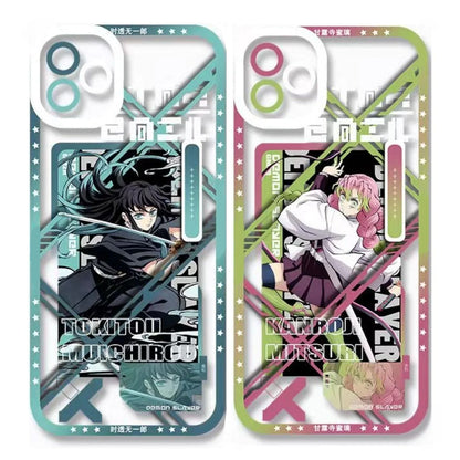 Demon Slayer Muichiro Tokito & Mitsuri Kanroji Anime Phone Case, Angel Eyes Frame Clear Transparent Soft TPU Shockproof Slim Protective Phone Cover, Kimetsu no Yaiba Manga Phone Shell for iPhone, Anime Fan Merch Gift