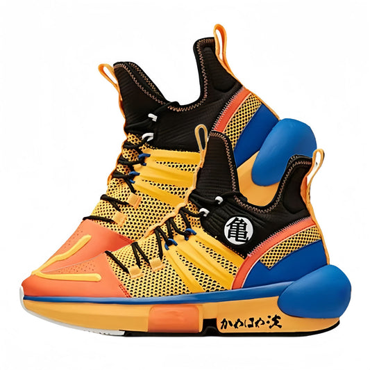 Dragon Ball Z Kame Symbol High Top Sneakers, Goku Anime Basketball Shoes, Color Block Breathable Mesh Athletic Sneaker, DBZ Casual Streetwear Shoes for Men Women Anime Fans