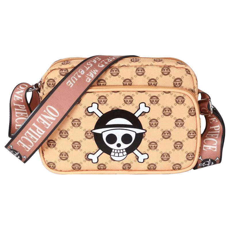 One Piece Straw Hat Skull Crossbody Bag, Anime Monogram Print Shoulder Messenger Bag, Wide Adjustable Strap Casual Sling Purse, Daily Storage Handbag, Collectible Gift for One Piece Fans