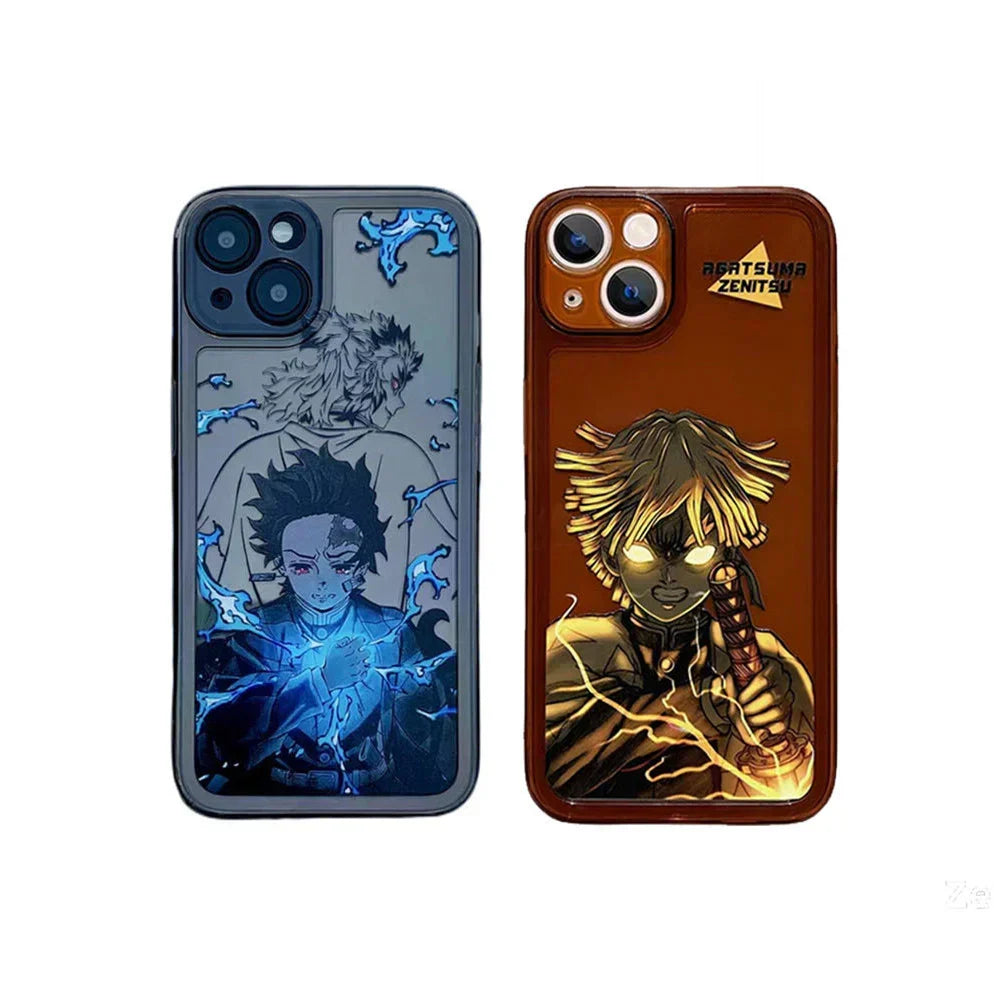Demon Slayer Anime Phone Case, Tanjiro Zenitsu Print Transparent Shockproof Protective Cover, Cool Flame Pattern Clear Phone Shell, Anime Character Case, Gift for Demon Slayer Fans
