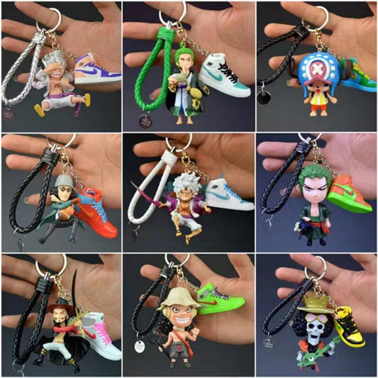One Piece Anime Figure Keychain, Luffy Zoro Nami Chopper Sanji Mini Sneaker Pendant Key Ring, Q Version Figurine Key Chain, Backpack Charm Key Holder Gift for One Piece Fans