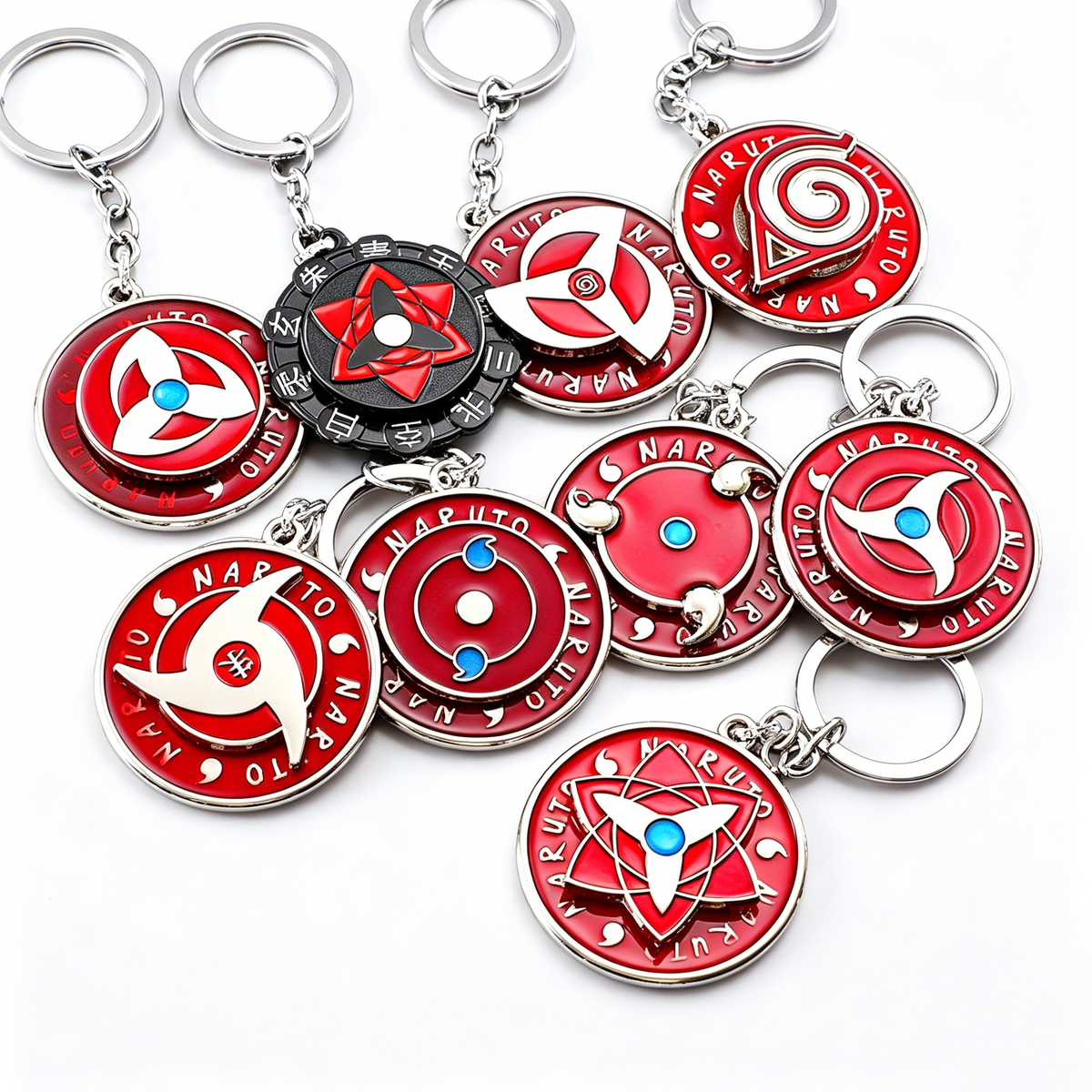 Naruto Sasuke Itachi Kakashi Rotating Sharingan Keychain Metal Anime Pendant Key Ring Cosplay Accessory Collectible Key Charm Gift For Anime Fans