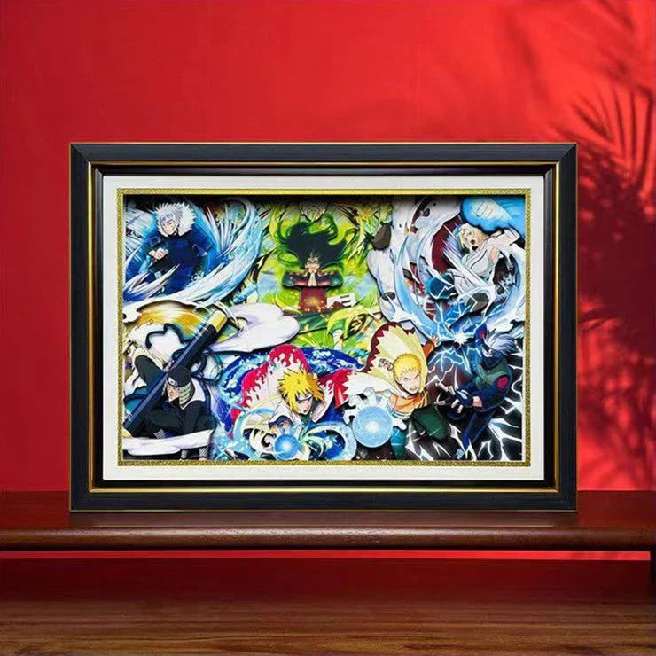 Naruto Seven Hokages 3D Paper Cut Shadow Box Framed Art, Handmade Layered Papercraft Wall Decor, Anime Picture Frame, Fan Collectible Room Decor Gift