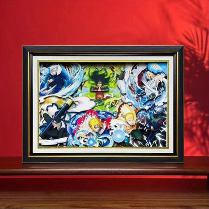 Naruto Seven Hokages 3D Paper Cut Shadow Box Framed Art, Handmade Layered Papercraft Wall Decor, Anime Picture Frame, Fan Collectible Room Decor Gift