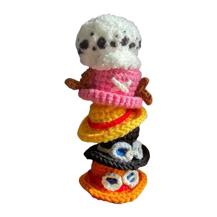 One Piece Luffy Ace Sabo Chopper Theme DIY Handmade Knitted Mini Hats, Hands-on Crochet Pirate Hat Craft Kit, Anime Ornament Pendant Set, Collectible Gift for One Piece Fans