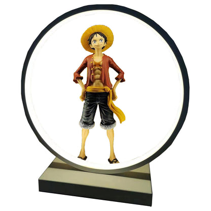 One Piece Luffy Figure with LED Ring Light Display Stand, Anime Monkey D Luffy Statue Model, Night Light Decor, Collectible Figurine, One Piece Merch Gift for Anime Fans