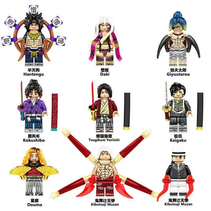 Demon Slayer Custom Minifigures, Anime Building Block Figures, Yoriichi Muzan Daki Gyutaro Hantengu Douma Kokushibo Collectible Brick Minifigs, Anime Character Construction Toy Gift for Fans