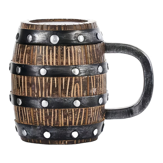 One Piece Pirate Barrel Beer Mug, Vintage Wooden Barrel Style Tankard with Lid, Resin Cup with 304 Stainless Steel Liner, Anime Collectible Drinking Mug Gift for One Piece Fans