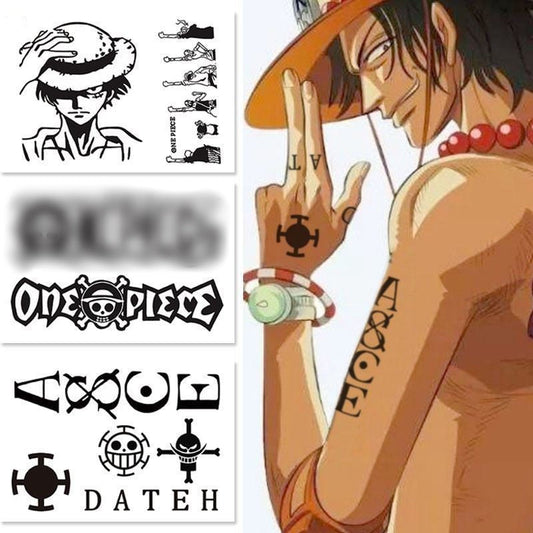 One Piece Temporary Tattoo Stickers, Anime Luffy Ace Cosplay Fake Tattoos, Waterproof Transfer Tattoo, Pirate Skull Symbol Body Art Stickers for Halloween Cosplay Party Fans