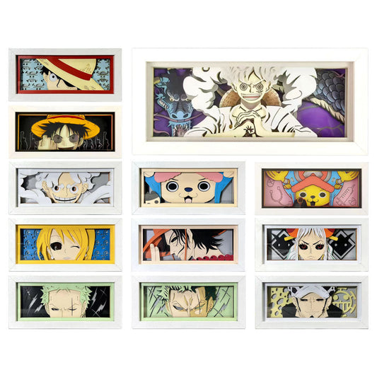 Anime Paper Cut Light Box 3D Shadow Box LED Night Light, One Piece Luffy Zoro Chopper Ace Character Table Lamp, USB Powered Anime Desk Lamp, Wall & Table Decor Light, Anime Fan Birthday Christmas Gift