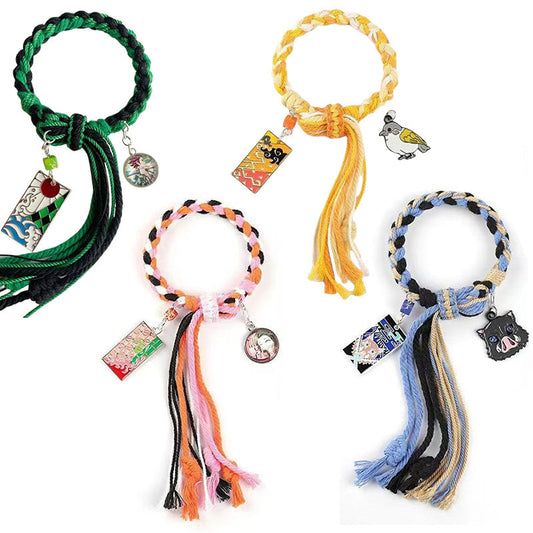 Demon Slayer Anime Braided Rope Bracelet, Kimetsu No Yaiba Character Themed Handmade Wristband, Tanjiro Nezuko Zenitsu Rengoku Cosplay Tassel Bracelets, Anime Jewelry Gift for Demon Slayer Fans