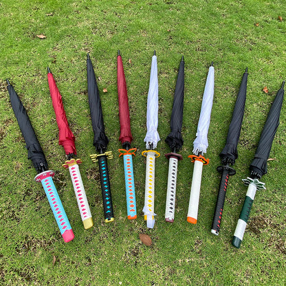 Demon Slayer Nichirin Sword Umbrella, Anime Katana Shaped Long Handle Umbrella, Tanjiro Zenitsu Giyuu Rengoku Samurai Sword Umbrella, Cosplay Prop Rain Sun Umbrella, Anime Collectible Gift for Fans