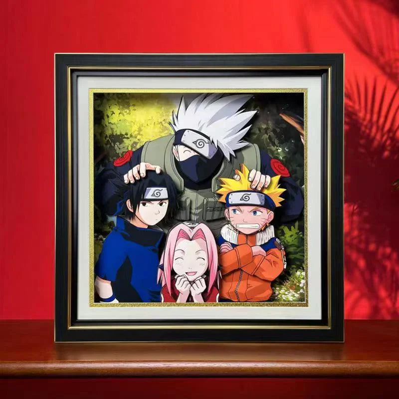 Naruto Team 7 Kakashi 3D Paper Cut Shadow Box Framed Art, Handmade Layered Papercraft Wall Decor, Anime Picture Frame, Fan Collectible Room Decor Gift