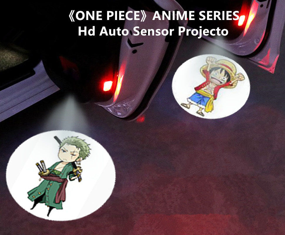 One Piece Anime Car Door Projector Light, HD Auto Sensor Welcome Courtesy Logo Shadow Light, Luffy Zoro Ace Anime LED Car Door Projector, Wireless Car Accessory Decor Lamp for One Piece Fans