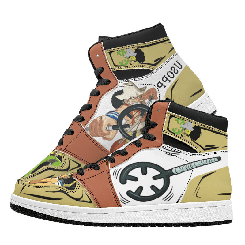 One Piece Usopp Anime High Top Sneakers, Custom Printed Usopp Character Fashion Casual Shoes, One Piece Anime Streetwear Footwear, Anime Sneaker Gift for One Piece Fans