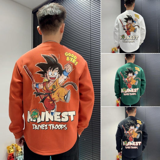 Dragon Ball Goku Anime Crewneck Sweatshirt, Men Casual Long Sleeve Pullover, Vintage Cartoon Graphic Sweater, Loose Fit Streetwear Top for Anime Fans Gift