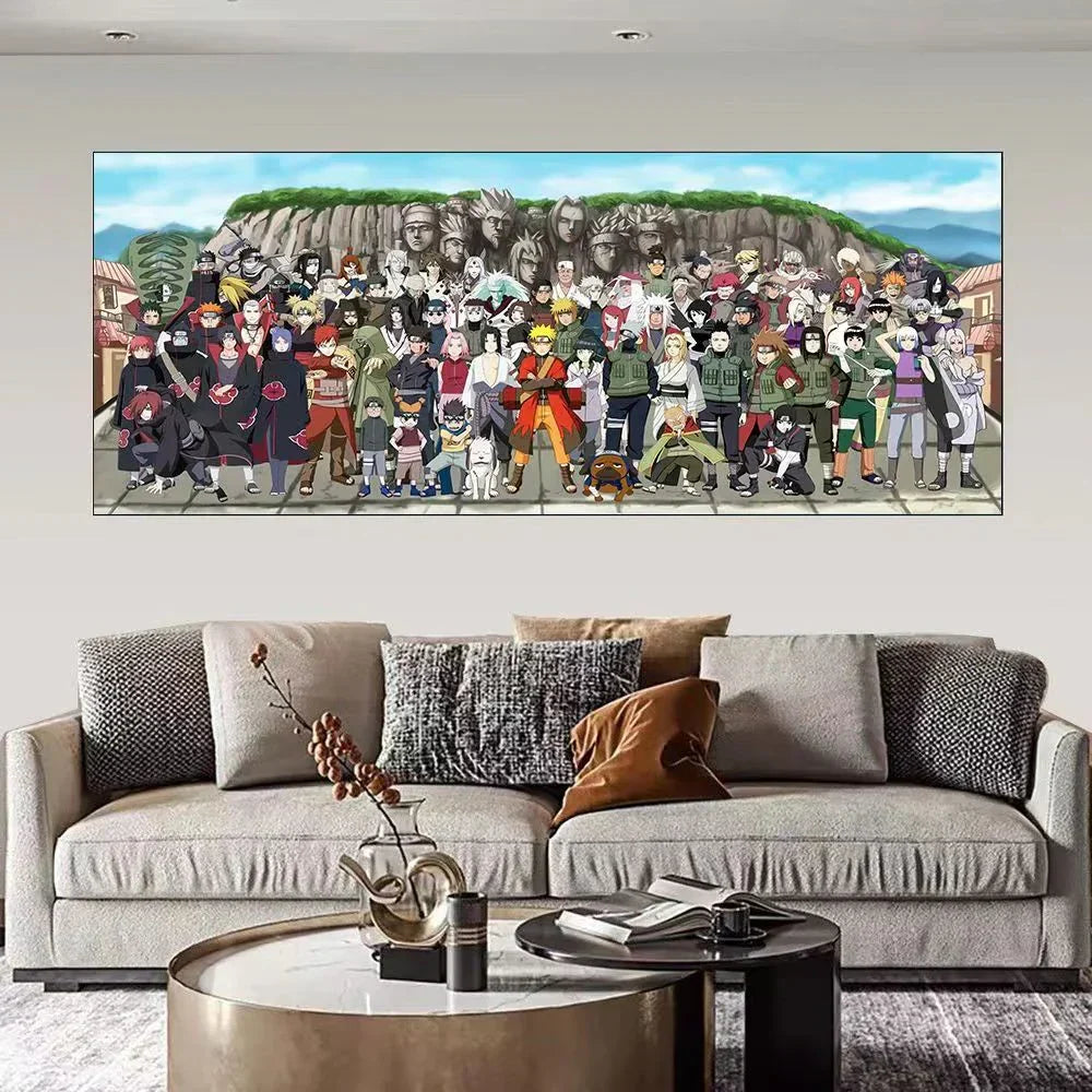 Naruto All Characters Panoramic 3D Layered Paper Cut Art Frame, Konoha Whole Cast Paper Carving Shadow Box, Handmade Stratified Anime Group Portrait Painting, Large Wall Hanging Decor, Collectible Art Gift for Naruto Fans