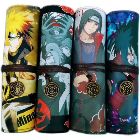 Naruto Anime Roll Up Pencil Case, Scroll Style Pen Bag, Portable Stationery Holder, Large Capacity Pouch, School Office Supplies Gift for Students Anime Fans