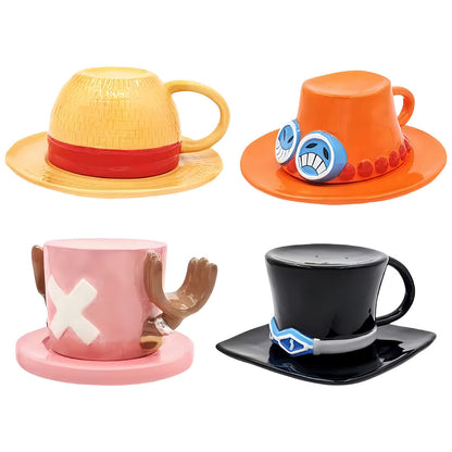 One Piece Anime Hat Shaped Ceramic Mug, Luffy Ace Sabo Chopper 3D Hat Coffee Cup, Creative Novelty Tea Mug, One Piece Collectible Drinkware Gift for Anime Fans
