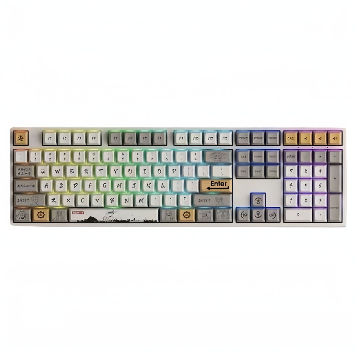 One Piece Luffy PBT Keycaps Set, Cherry Profile Dye Sublimation Key Caps, Full 104/108 Keys Artisan Keycap Kit for MX Switch Mechanical Gaming Keyboard, Straw Hat Luffy Custom Keyboard Replacement Keycaps