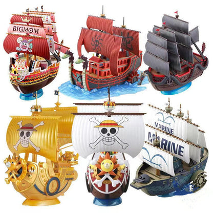 One Piece Pirate Ship Model Kit, Thousand Sunny Going Merry Assembly Boat Building Model, Multiple Styles Anime Pirate Vessel Figure, Collectible DIY Assembly Toy Gift for One Piece Fans
