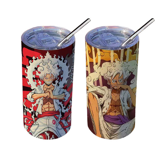 One Piece Luffy Gear 5 Tumbler 20oz, Stainless Steel Double Wall Insulated Travel Cup, Anime Sublimation Print Mug with Clear Lid & Metal Straw, Keep Cold & Hot, Reusable Water Bottle for Coffee Tea, One Piece Fan Gift