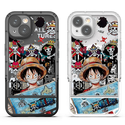 One Piece Luffy Anime Magnetic Phone Case with Built-in Foldable Kickstand, MagSafe Compatible Shockproof Protective Cover, Transparent Cartoon Luffy Print Phone Case, Anime Merch Gift for iPhone