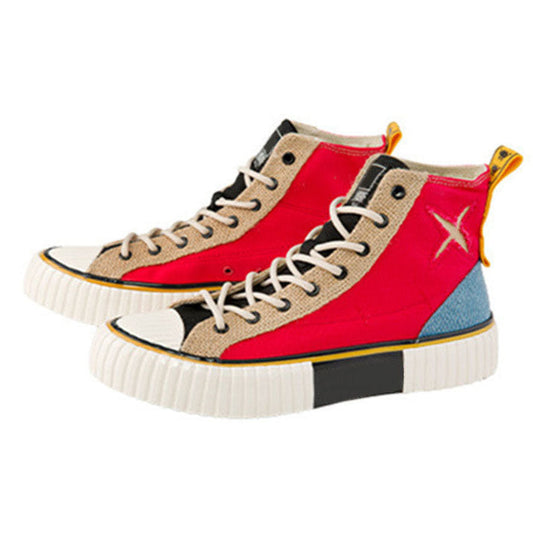One Piece Luffy High Top Canvas Sneakers, Anime Color Block Casual Skate Shoes for Men Women, Straw Hat Luffy Printed Insole Fashion Platform High Tops, Anime Cosplay Daily Streetwear Shoes