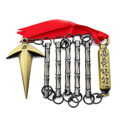 Naruto Yondaime Hokage Minato Kunai Metal Model with 5 Section Whip Chain, Anime Cosplay Prop, Metal Kunai Keychain Decor, Collectible Weapon Model Gift for Naruto Fans