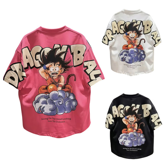 Dragon Ball Kid Goku T-Shirt, Anime Kame Cloud Graphic Oversized Short Sleeve Tee, Casual Loose Fit Cotton Tshirt for Men Women, Dragon Ball Z Fan Anime Shirt Gift