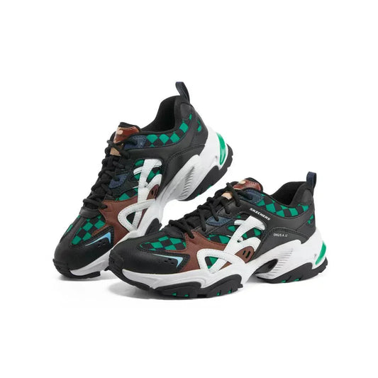 Demon Slayer Tanjiro Anime Sneakers, Green Checkered Cosplay Shoes, Men Women Chunky Casual Running Footwear, Anime Themed Streetwear Athletic Shoes, Gift for Demon Slayer Fans