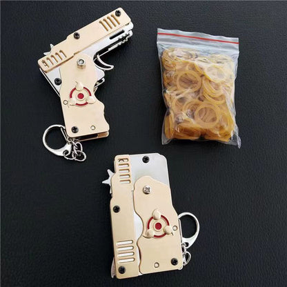 Naruto Anime Mini Rubber Band Gun Keychain, Metal Foldable Model Key Ring, Anime Collectible Ornament, Comes with Rubber Bands & Paper Target, Pocket Size Desk Display Decor Gift for Naruto Fans