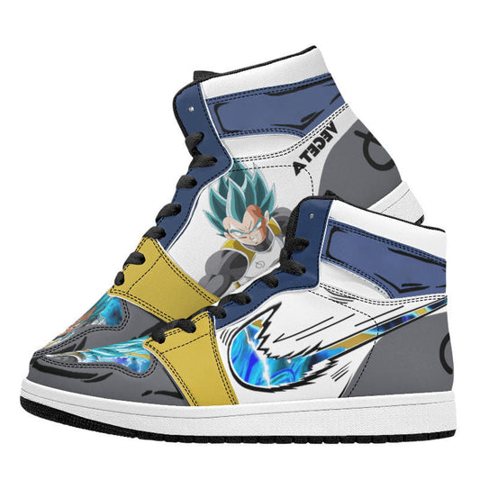 Dragon Ball Super Vegeta Blue Anime High Top Sneakers, Blue Yellow White Grey Custom Print Streetwear Shoes, Men Women Casual Fashion Sneakers, Anime Fan Collectible Footwear Gift