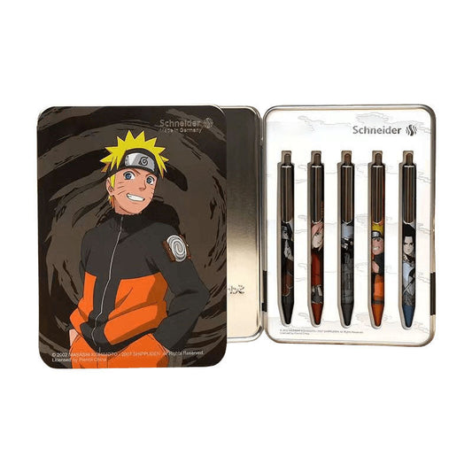 Naruto Anime Ballpoint Pen Set, 5 Pcs Character Printed Metal Gel Pens with Collectible Iron Gift Box, Naruto Sasuke Sakura Kakashi Itachi Stationery Set, Anime Merch School Writing Pens Gift for Naruto Fans