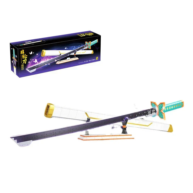 Demon Slayer Shinobu Nichirin Sword Building Block Set, Kochou Shinobu Anime Katana Model with Scabbard & Display Stand, Collectible Cosplay Prop Bricks Kit, Gift for Demon Slayer Fans