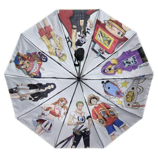 One Piece Anime Water Activated Color Changing Folding Umbrella, Automatic Open Close Black Coated Sun Rain Umbrella, Portable Travel Parasol, Anime Merch Gift for One Piece Fans