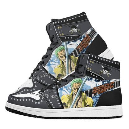 One Piece Roronoa Zoro Anime High Top Sneakers, Custom Printed Zoro Character Fashion Casual Shoes, One Piece Anime Streetwear Footwear, Anime Sneaker Gift for One Piece Fans