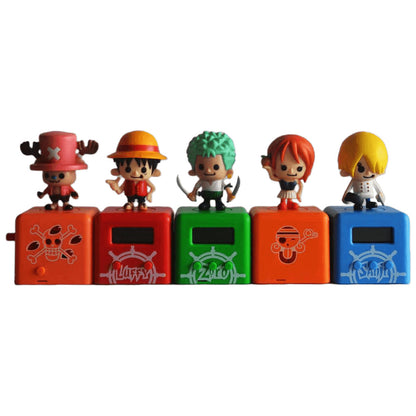 One Piece Anime Hand Crank Music Box, Luffy Zoro Nami Sanji Chopper Mini Figure Square Music Box, Hand Cranked Melody Desktop Ornament Collectible Gift for One Piece Anime Fans